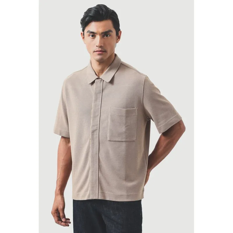 Camisa Manga Curta Box Com Zíper Caqui - P
