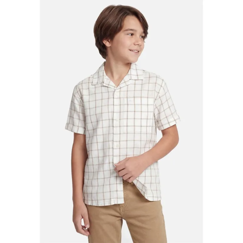 Camisa Manga Curta Infantil Grid Branco Com Caqui - 6