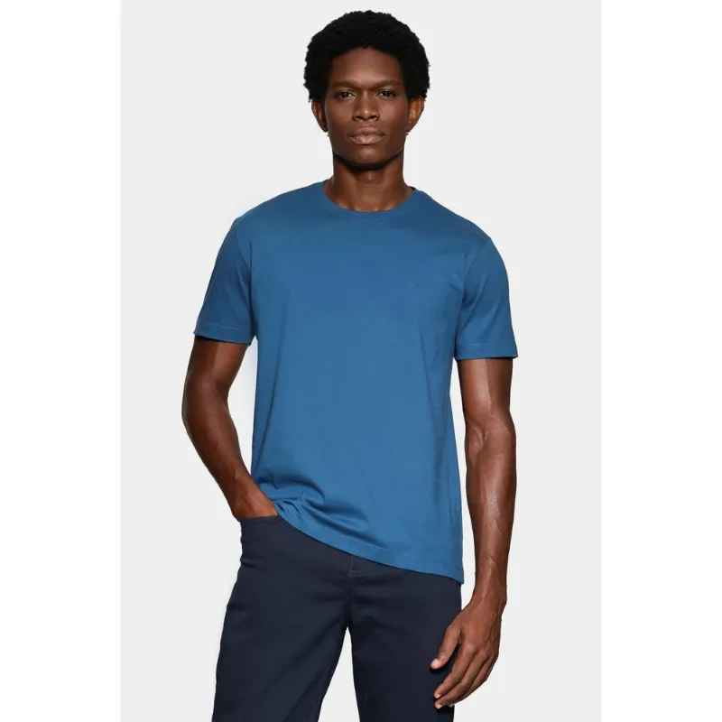 Camiseta Manga Curta Bordado Básica Azul Petroleo - M