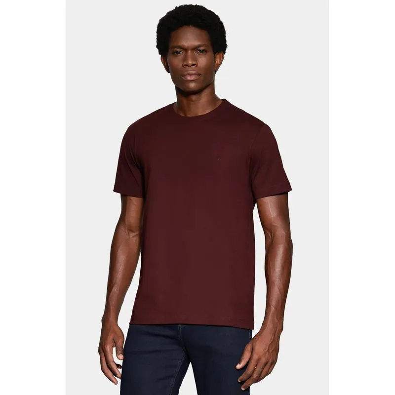 Camiseta Manga Curta Bordado Básica Marrom - XGG