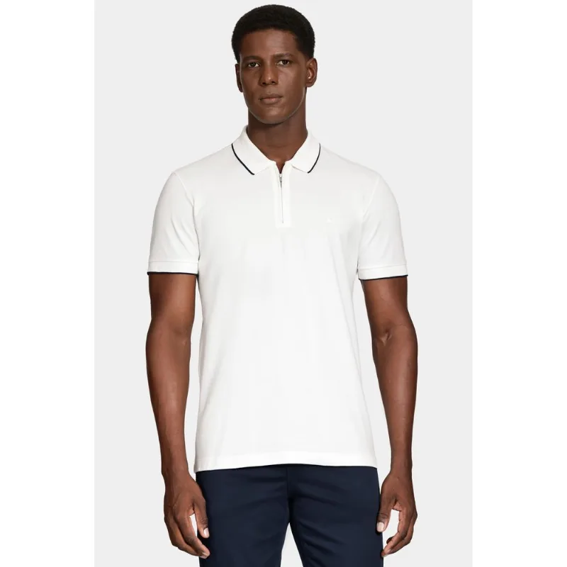 Polo Manga Curta Friso Off White - M