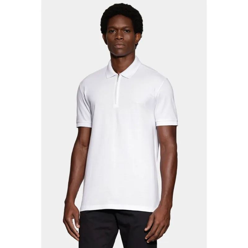 Polo Manga Curta Ziper Piquet Simples Branco - GG
