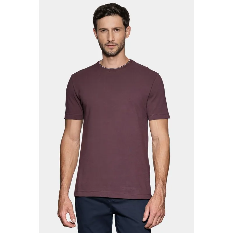 Camiseta Manga Curta Friso Gola Marrom - XXG