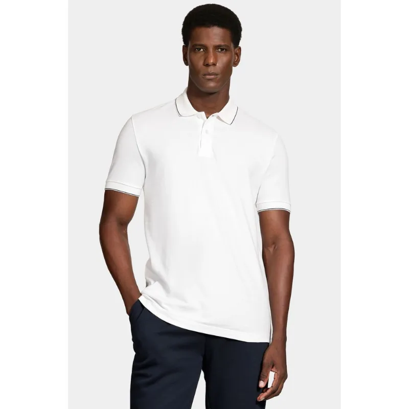 Polo Manga Curta Friso Fino Gola Off White - P