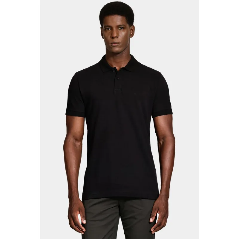 Polo Manga Curta Gola Jacquard Preto - P