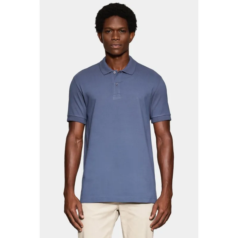 Polo Manga Curta Gola Jacquard Azul Jeans - XXG