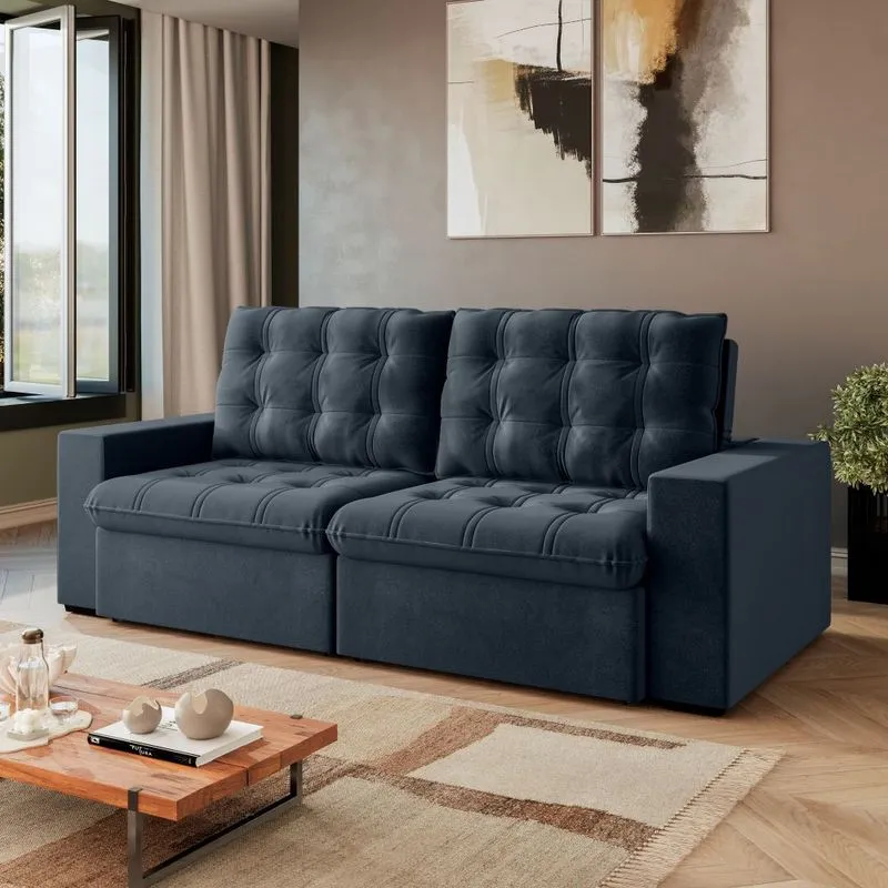 Sofá 3 Lugares Retrátil Reclinável 240cm Veludo Veneza Bexs Estofados