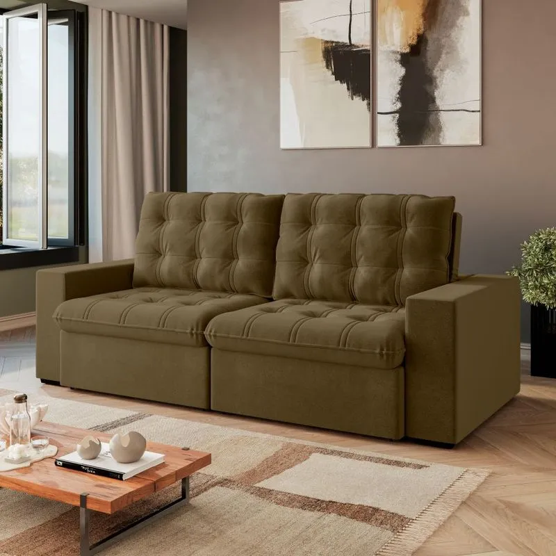 Sofá 3 Lugares Retrátil Reclinável 240cm Veludo Veneza Bexs Estofados