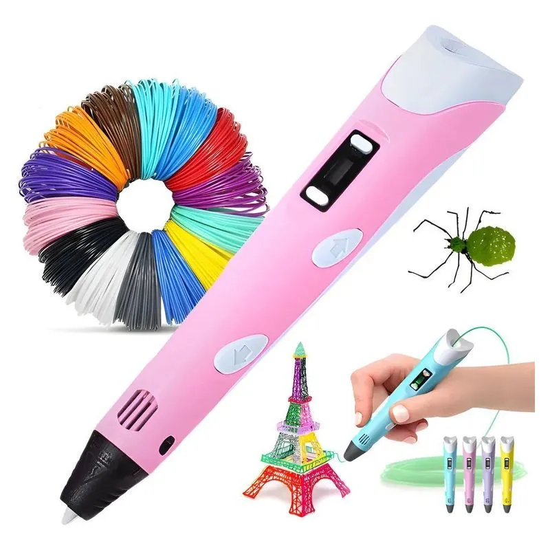 Caneta 3D Profissional: Criação Infinita + 3 Refis + - Rosa