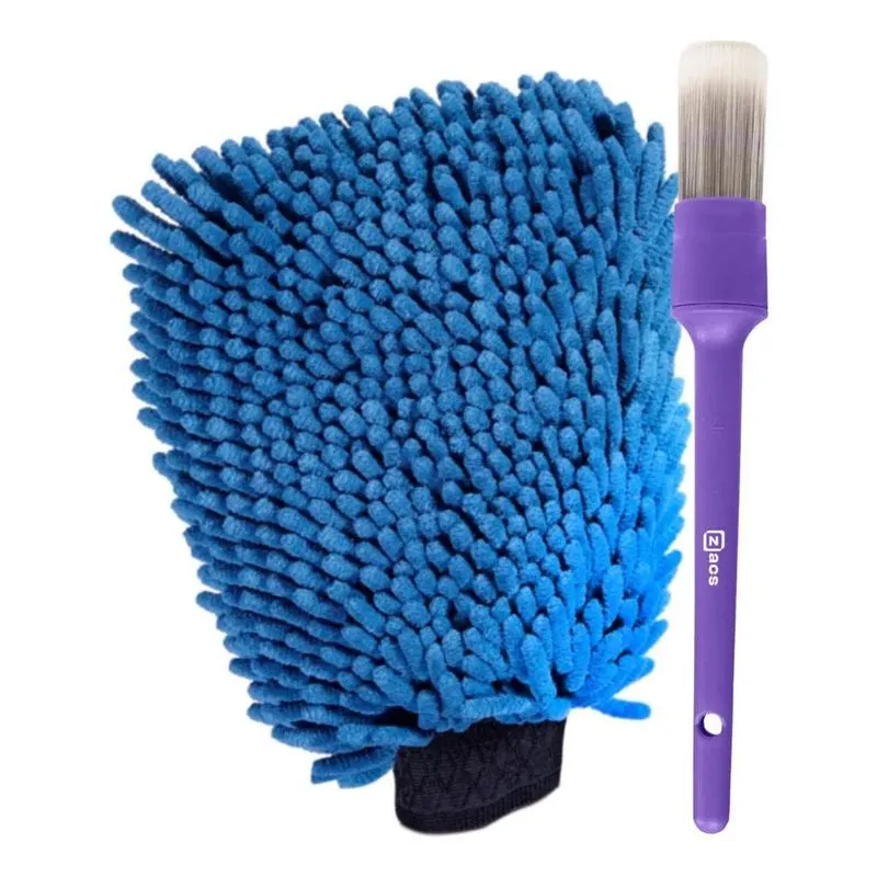 5x Luva Microfibra Lavar O Carro Lavagem + Pincel Interno Za