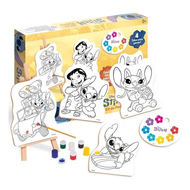 5x Kit De Pintura Stitch Disney Com 4 Telas Em Madeira
