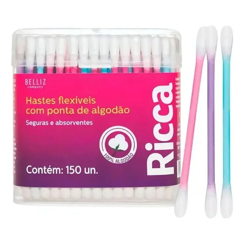 Hastes Flexiveis Ricca Pote 150 Unidades Higiene Algodao