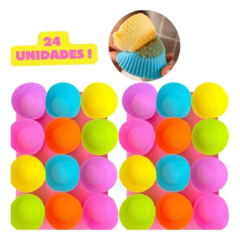5x Kit 24 Forminhas De Silicone Colorida Antiaderente Cupcak