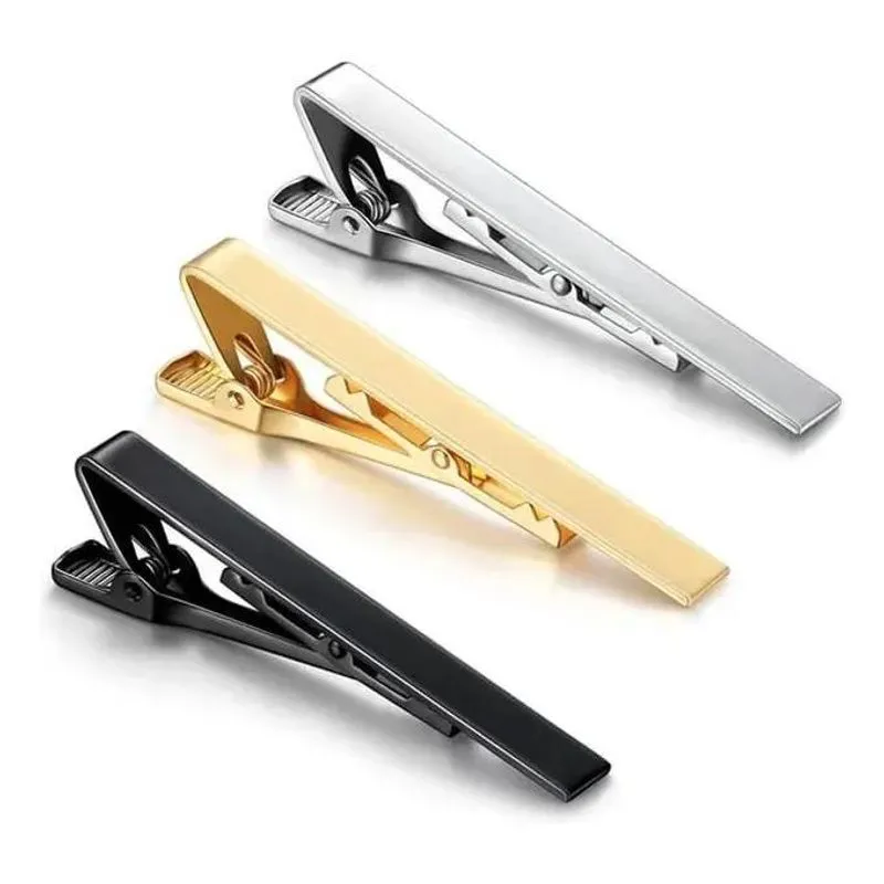 3 Prendedor De Gravata Slim Preto Prata Dourado