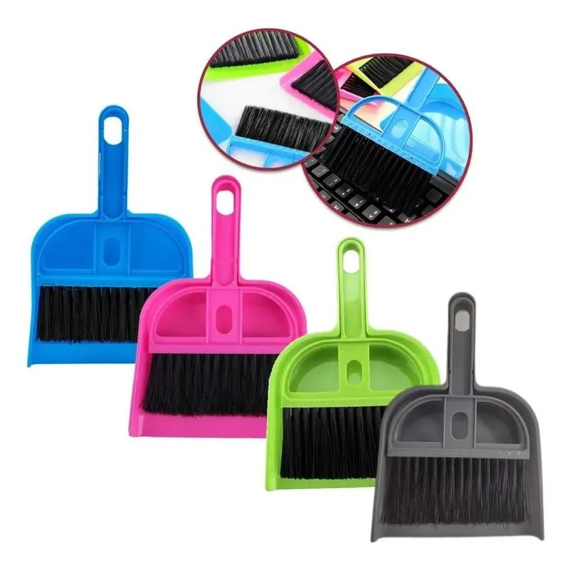 Kit Mini Vassoura E Pá Para Mesas Armários Limpeza Color Cor