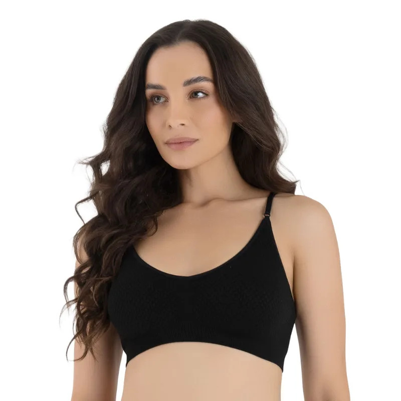 Top Sem Costura Com Bojo Textura Escama Preto - DelRio