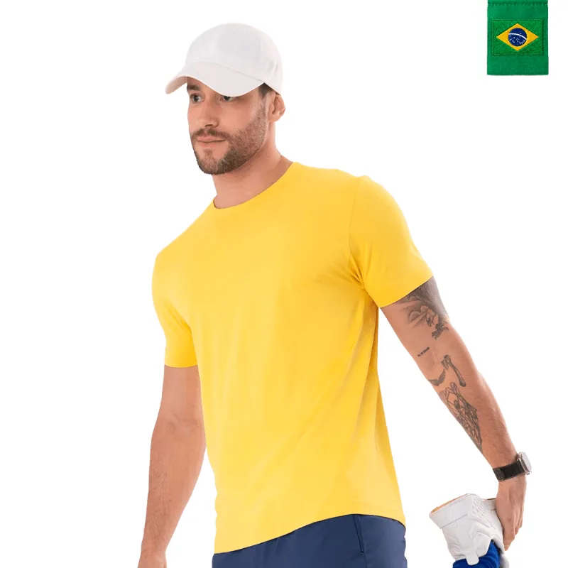 T-Shirt Masculina Sem Costura Amarelo Ouro
