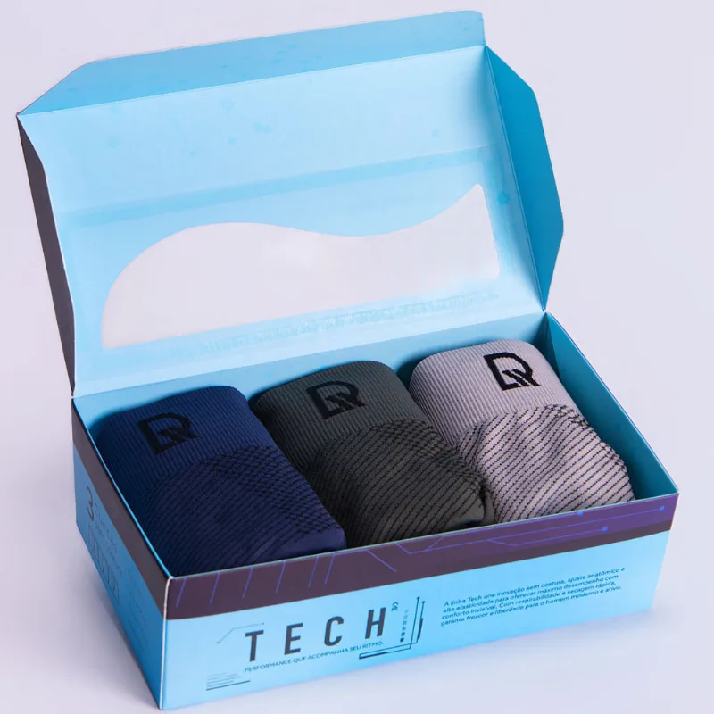 Kit 3 Cuecas Boxer Sem Costura com Listras Diagonais - GG