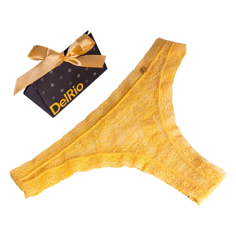 Calcinha Fio Dental Rendada Boa Sorte Amarelo-GG