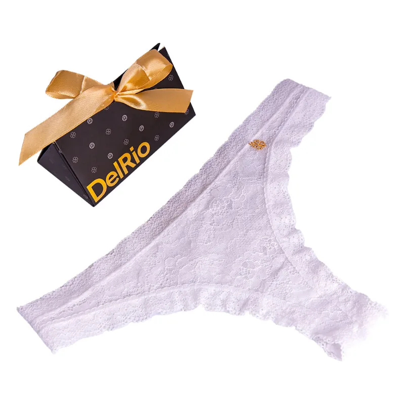 Calcinha Fio Dental Rendada Boa Sorte Branco-G