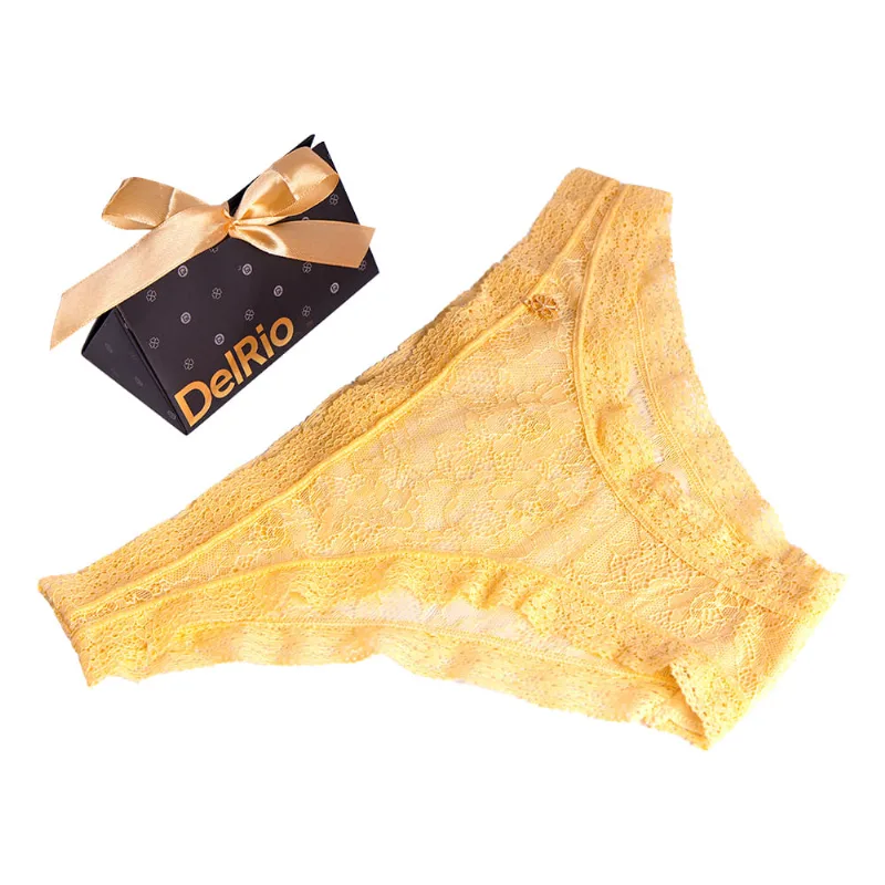 Calcinha Biquíni Rendada Boa Sorte Amarelo-GG