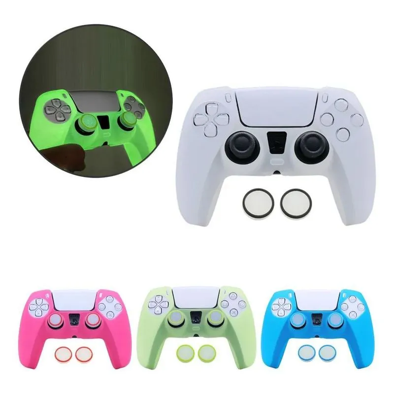 Capa Protetora Para Controle Ps5 Brilha Escuro + Par Grips