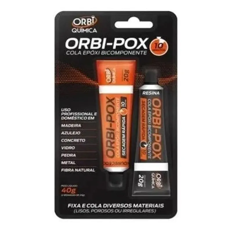5x Cola Epóxi (tipo Araldite) 40g Orbi-pox 10 Minutos 20 X