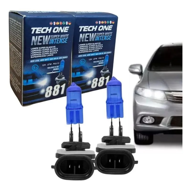 Par Lampada Super Branca H27 881 8500k Xenon 12v 27w Techone
