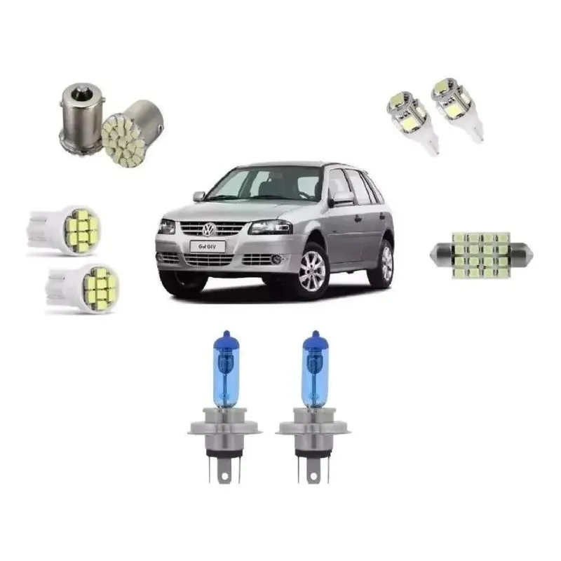 Kit Lampada Super Branca + Leds Farol Gol G2 G3 G4