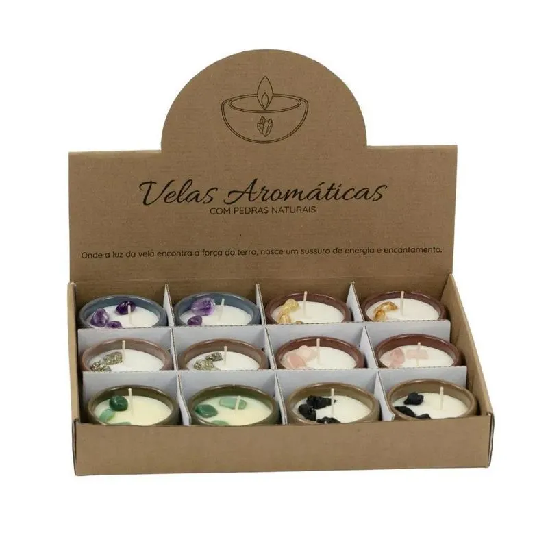 Kit 12 Velas Aromáticas Com Pedras Naturais