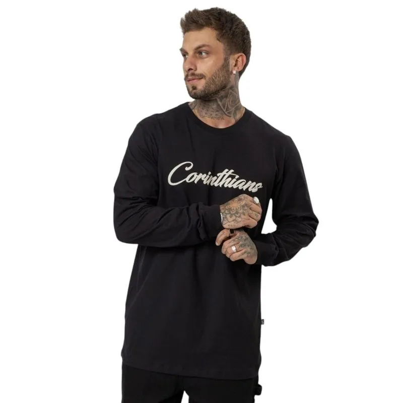 Camiseta Corinthians Masculina Manga Longa Surf Center P / Preto