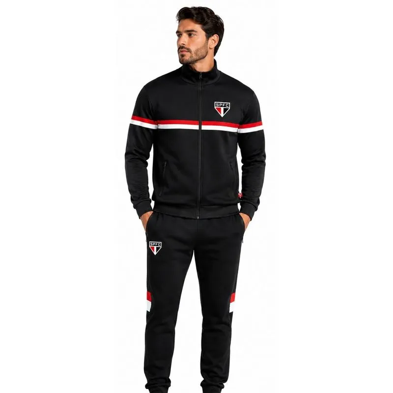 Conjunto Esportivo Masculino Tricolor SPFC Surf Center GG / Preto