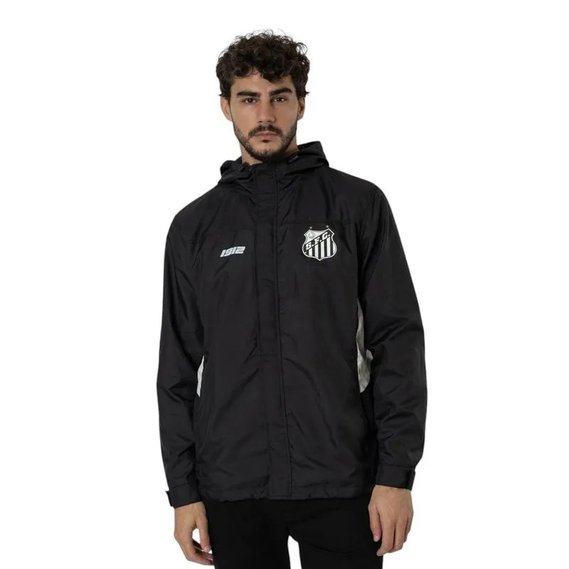 Jaqueta Corta Vento Masculina Santos 1912 Surf Center P / Preto Branco