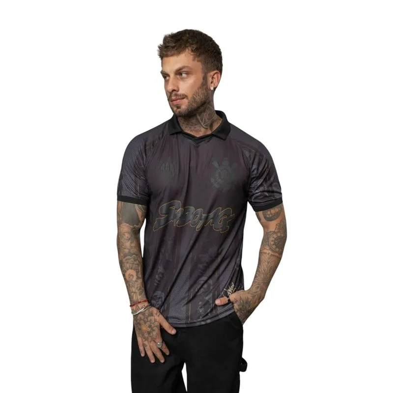 Camiseta Polo Esportiva Masculina Corinthians x Sabotage G / Preto