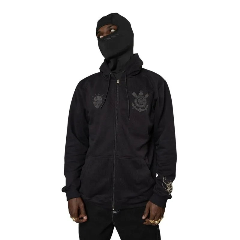Moletom Canguru Com Zíper Masculino Corinthians x Sabotage M / Preto