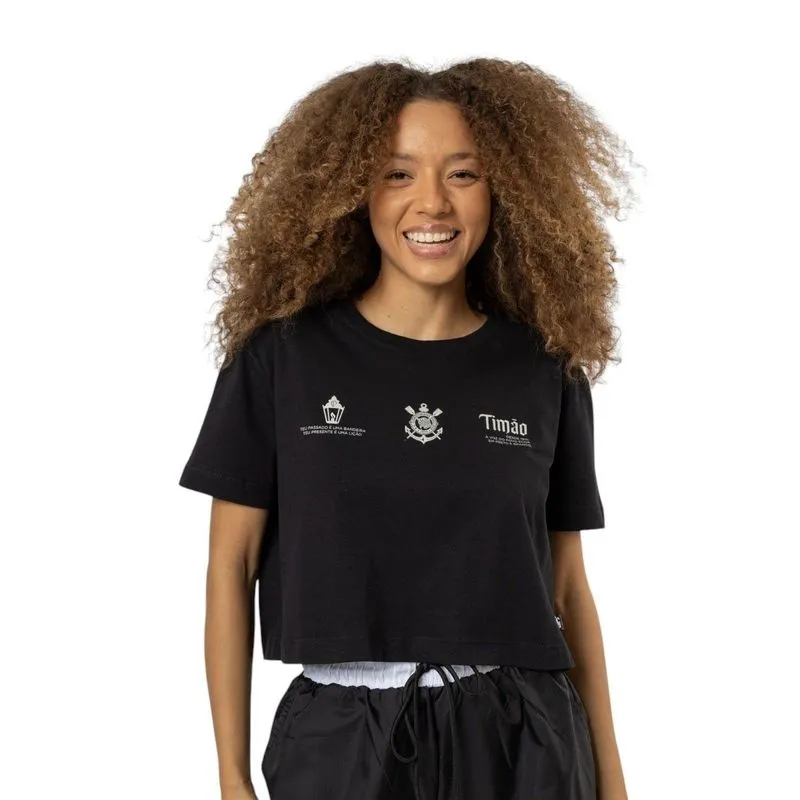Cropped Feminino Oversized Glorioso Corinthians Surf Center G / Preto
