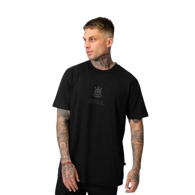 Camiseta Corinthians Clássica 116 Anos Torcedor Algodão G / Preto