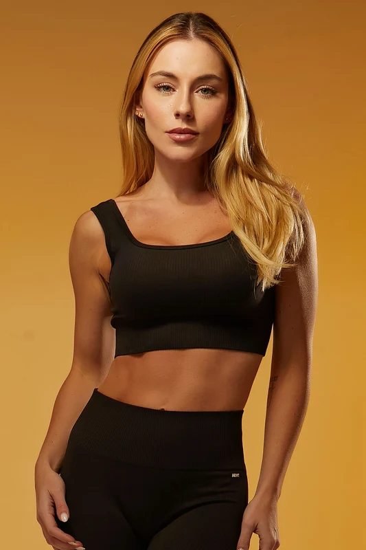 Top com Bojo Seamless Rib Essential - Preto P / Preto