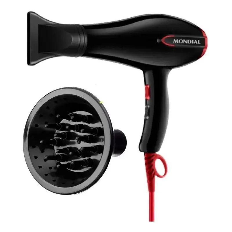 5x Secador E Difusor Cachos Mondial Turbo Color Red 1900w/20