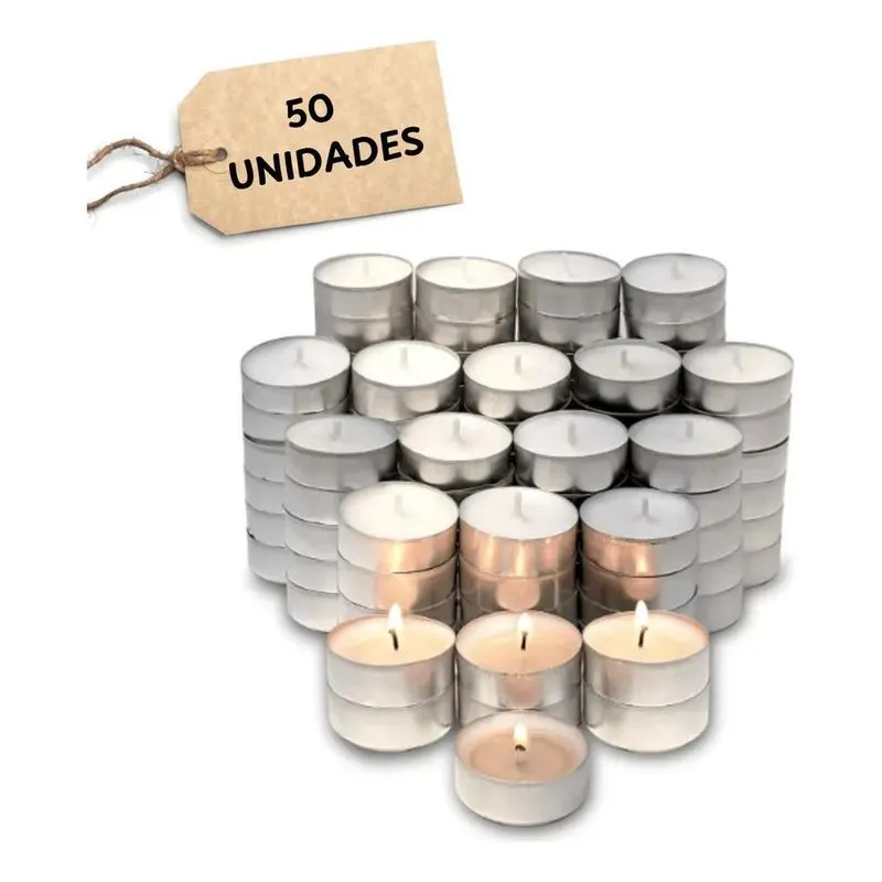 10x Kit 50 Velas Estilo Rechaud Com Suporte Em Alumínio Fon