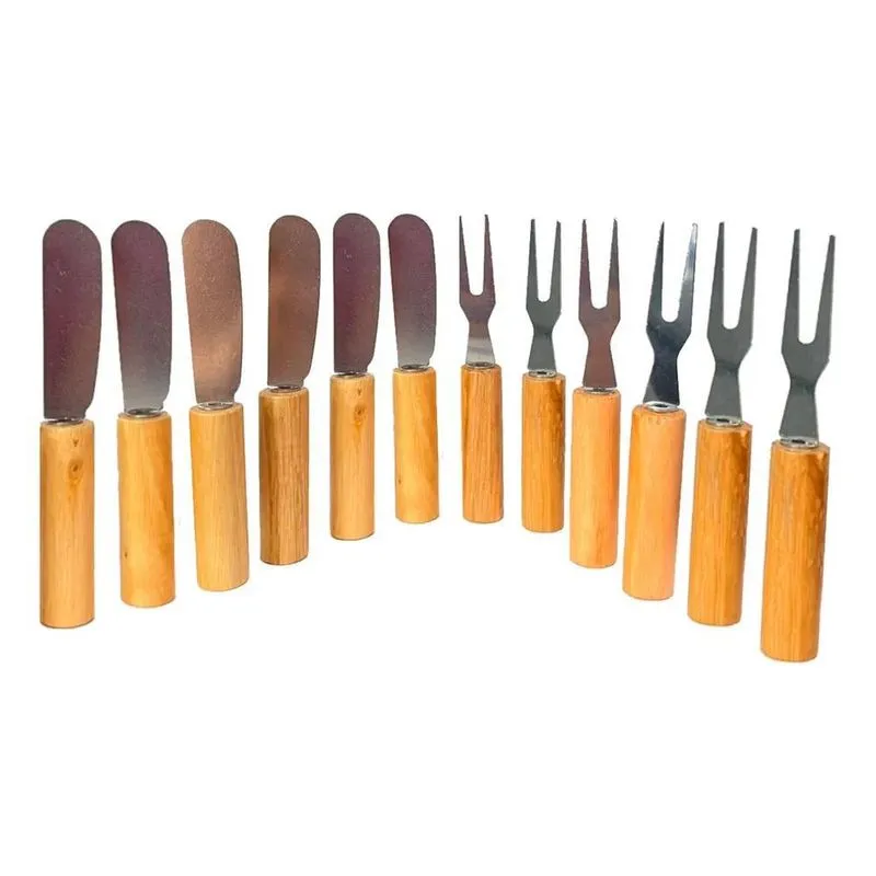 5x Kit Mini Garfo Bambu Petisco + Espátula Patê Manteiga Gel