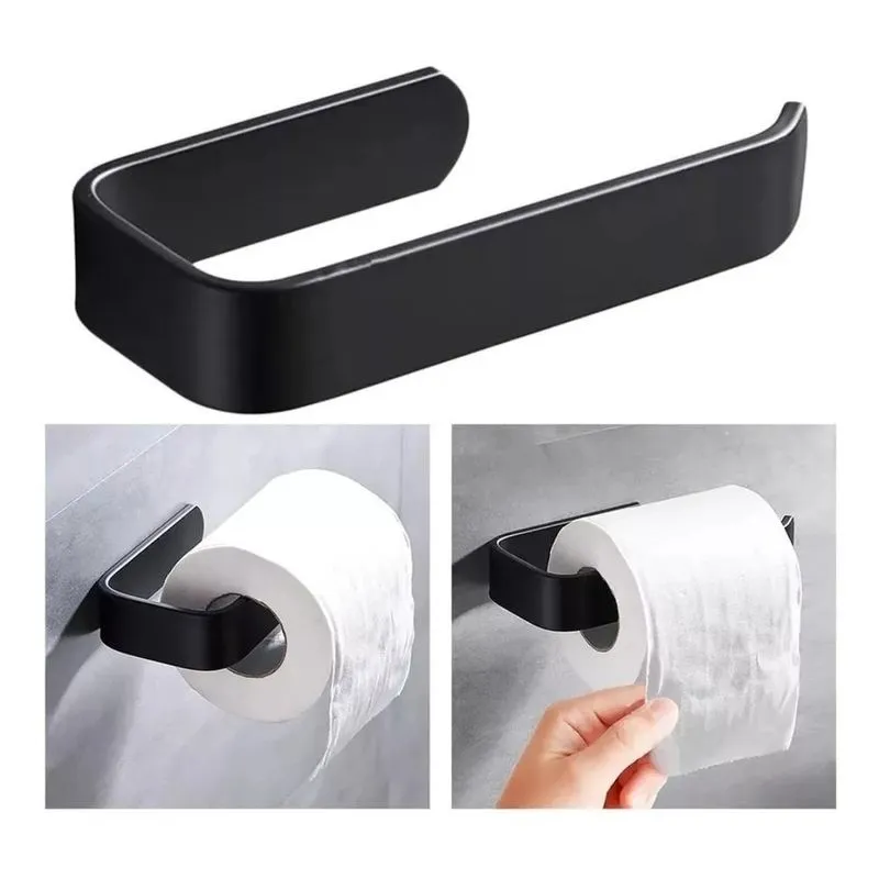 2x Porta Papel Higiênico Parede Acrílico Banheiro Cor Preto