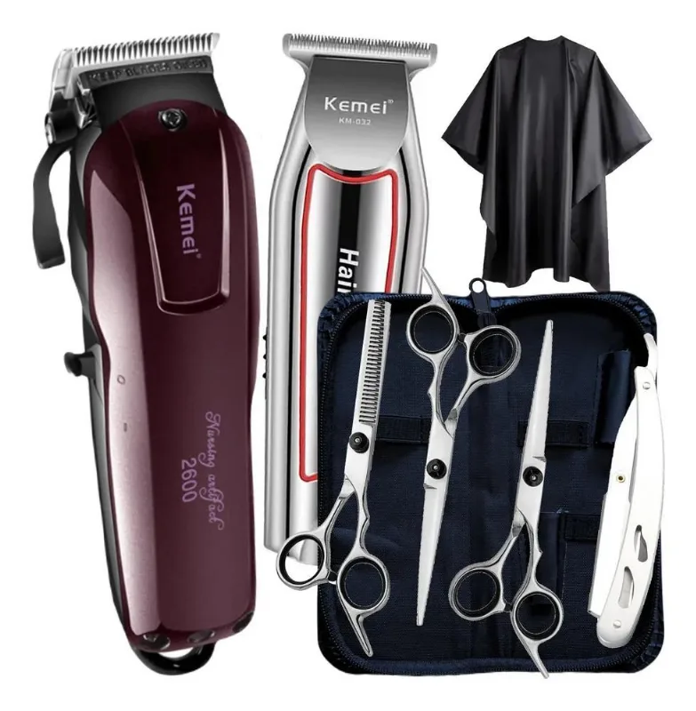 2x Kit Maquina De Corta Cabelo E Tesoura Barbeiro Profission