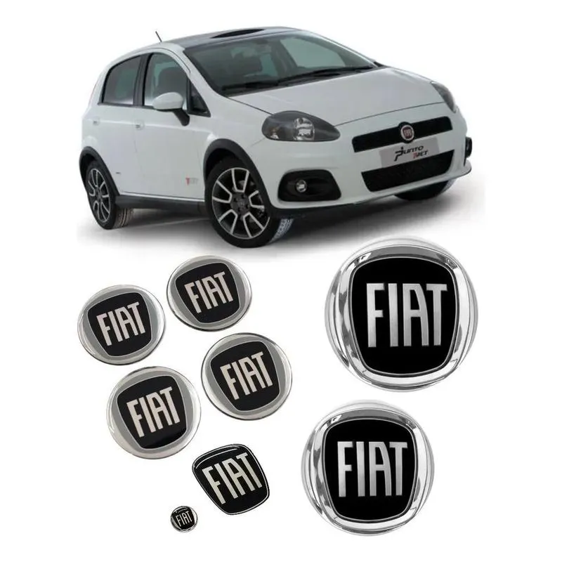 Kit 8 Emblemas Adesivos Fiat Preto Punto Attractive 08/2012