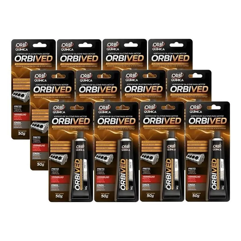 12 Cola Silicone Preto Alta Temperatura Orbived 50g Cx