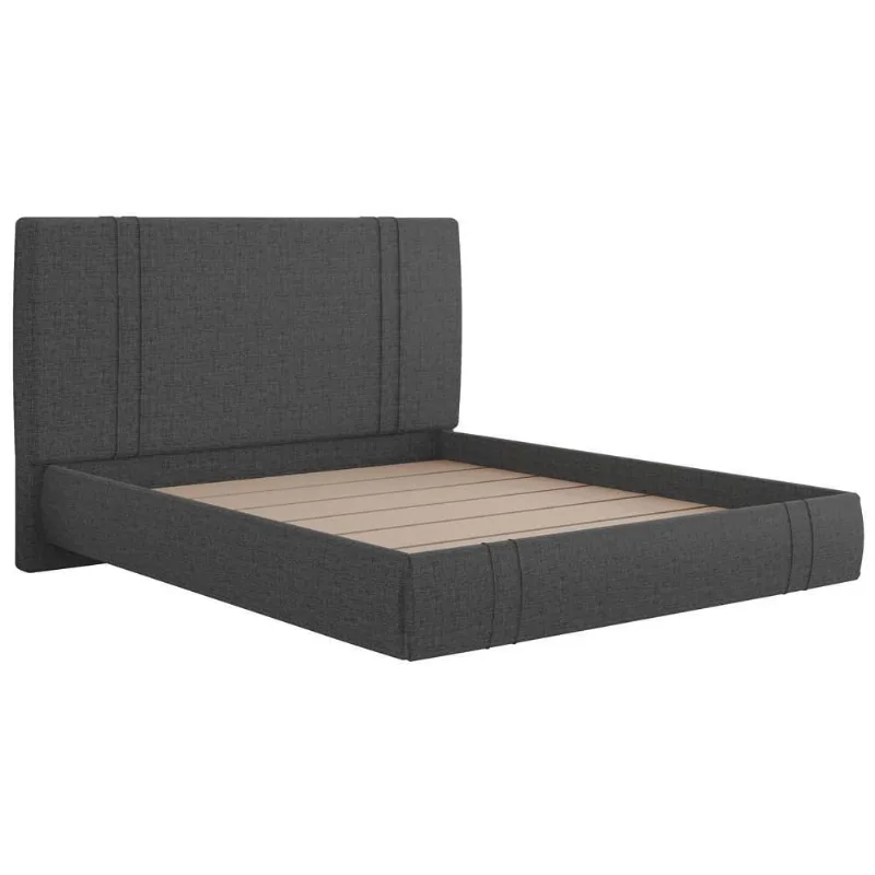 Cama Casal Flutuante Com Cabeceira 140cm Astra S04 Linho Preto - Lyam Decor