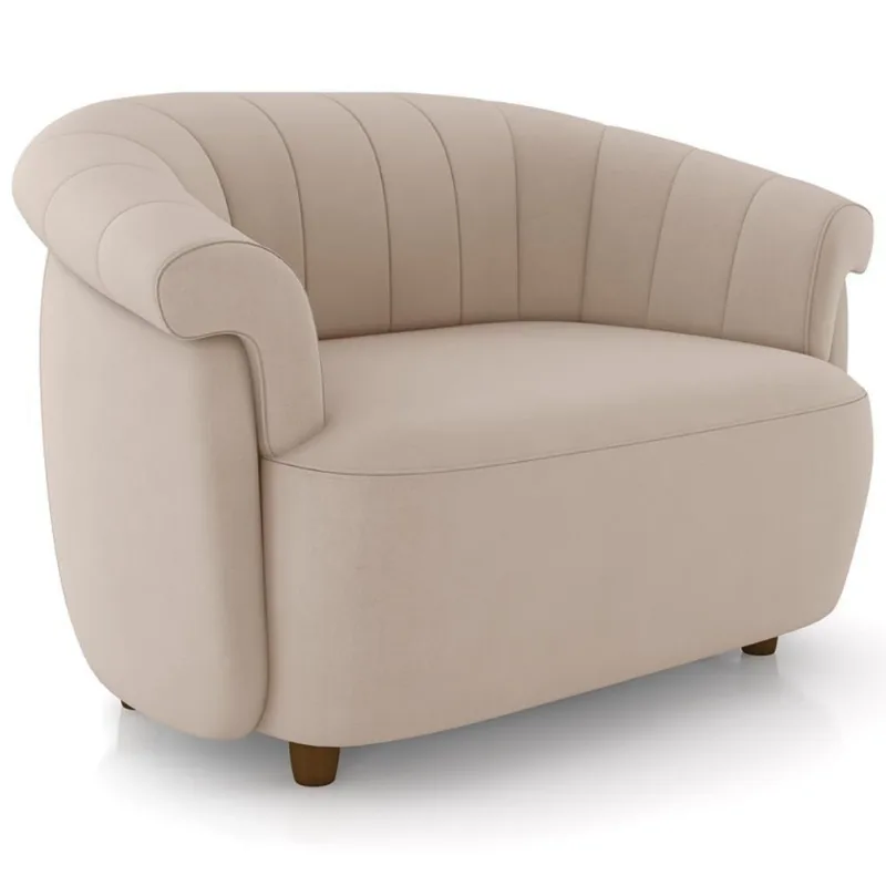 Poltrona Namoradeira Para Sala Living Orgânica Perseu M03 Veludo Bege - Lyam Decor