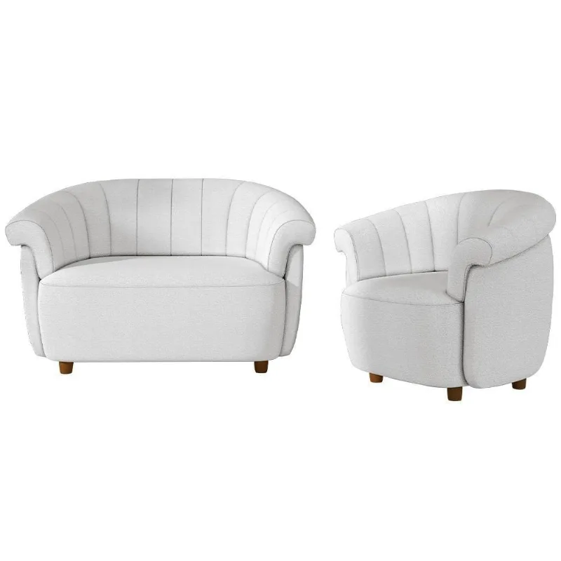 Kit Namoradeira 2 Lugares E Poltrona Decorativa Orgânica Perseu M03 Bouclê Cru - Lyam Decor