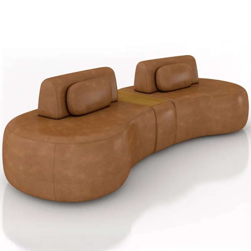 Sofá 4 Lugares Orgânico Para Sala Living Com Puff 302cm Vasti M03 Couríssimo Whisky - Lyam Decor - Lyam Decor