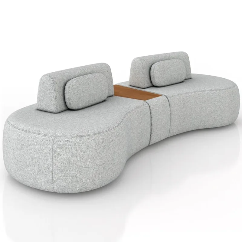 Sofá 4 Lugares Orgânico Para Sala Living Com Puff 302cm Vasti M03 Linho Cinza - Lyam Decor - Lyam Decor